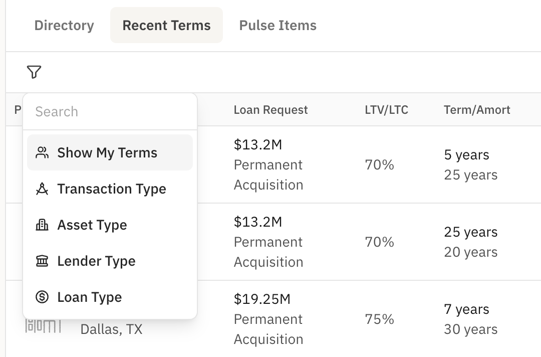 Recent Terms module interface